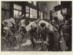 London Lifeの新しい機能、自転車の男の子による新聞の配布